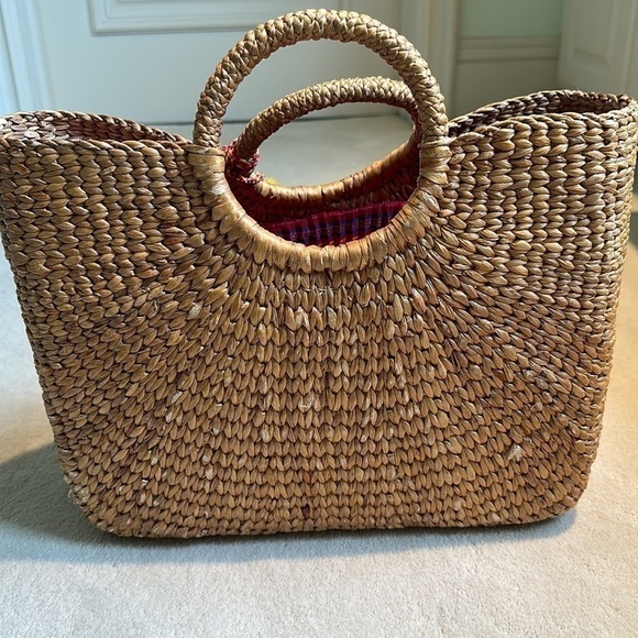 JadeTribe Square Basket Handbag Purse in Pink with Fringe Tassel - Picture 5 of 10